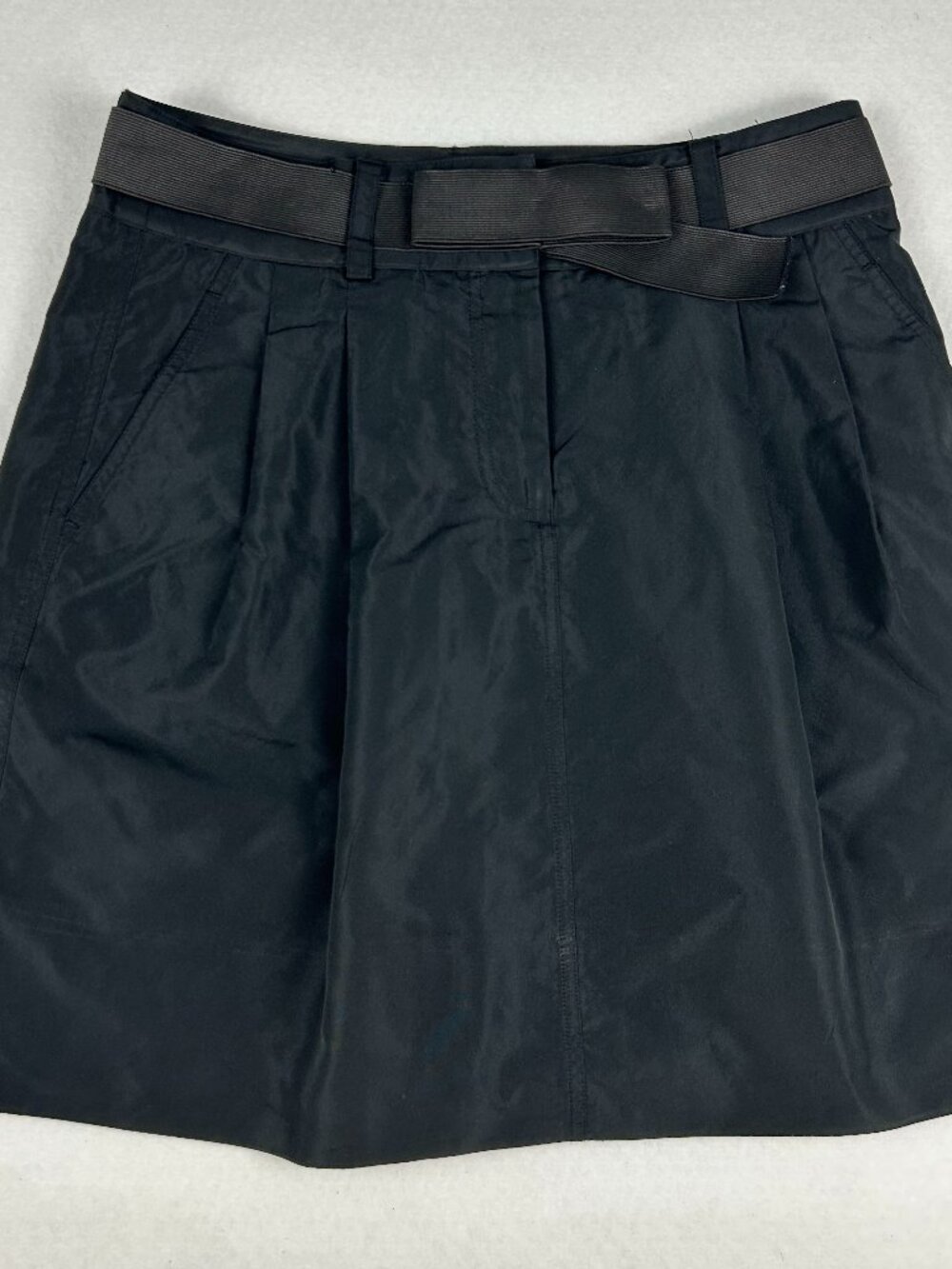 DKNY | Womens Black Nylon Pleated Mini Skirt, Bow Belt, Adjustable Waist, size 6